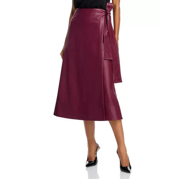 TOCCIN x RTR Burgundy Faux Leather Faux Wrap Skirt - Size MED